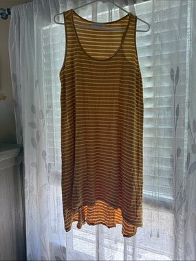 Sleeveless High-Low Stripe Dress - Mustard/White